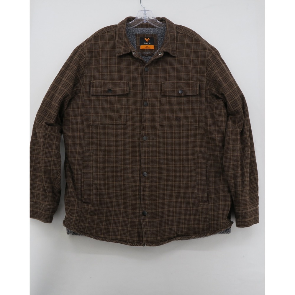 Hawx Work Gear Mens XXL Brown Houndstooth Sherpa Lined Flannel Shirt Jacket
